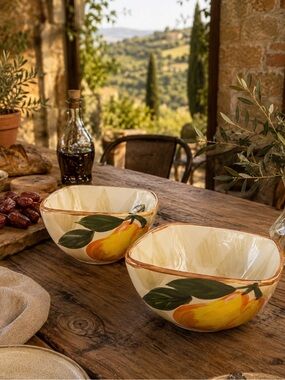 Tabletops Gallery Tuscan Fruit Hand Painted Bowls Set of 2 Italian Style Rustic
